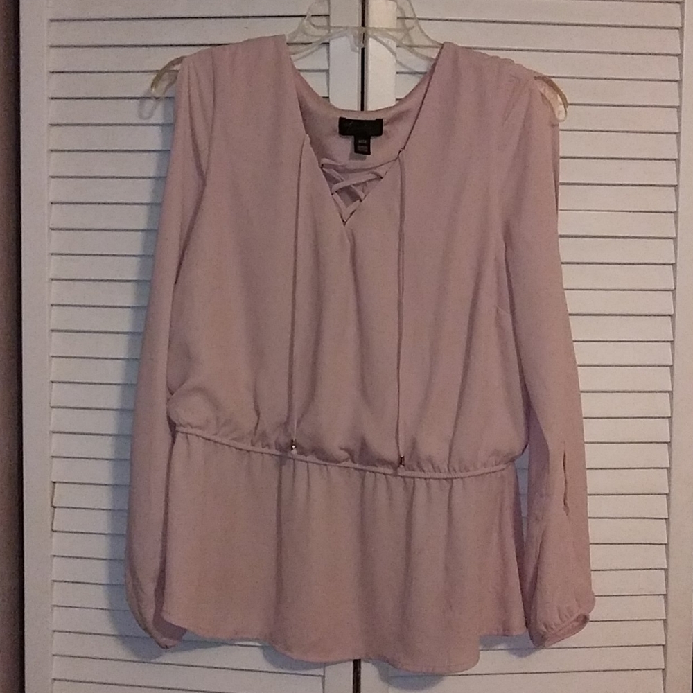 Thalia Sodi Medium Polished Nude Lace-Up Peplum Bl